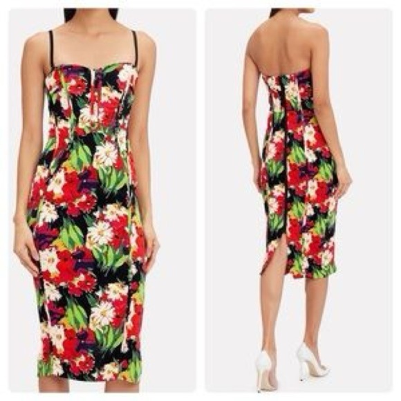 SAFFRON FLORAL-PRINT STRAPLESS COCKTAIL DRESS IN BLACK MULTI - Picture 6 of 7